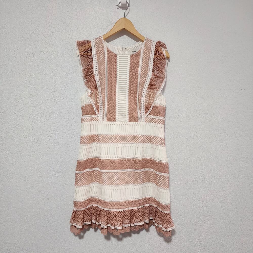 Ever New Crochet Lace Sleeveless Pink White Ruffle Mini Dress Medium NWT